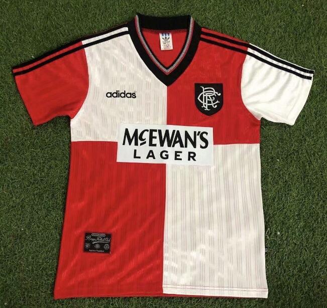 1995-96 Rangers Retro Red White Away Kit Soccer Jersey